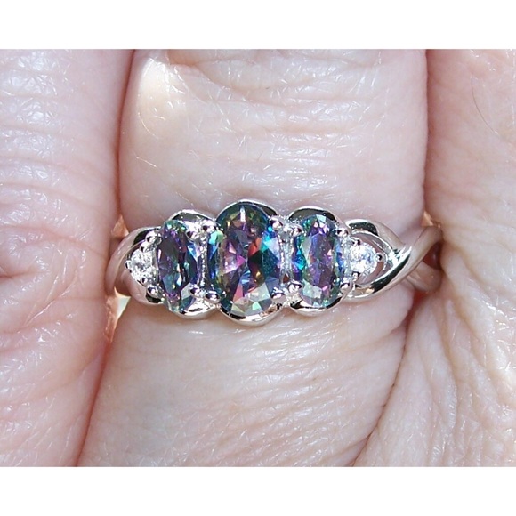 925 STERLING SILVER Simulated Mystic Rainbow Topaz CZ Ring - Picture 4 of 16